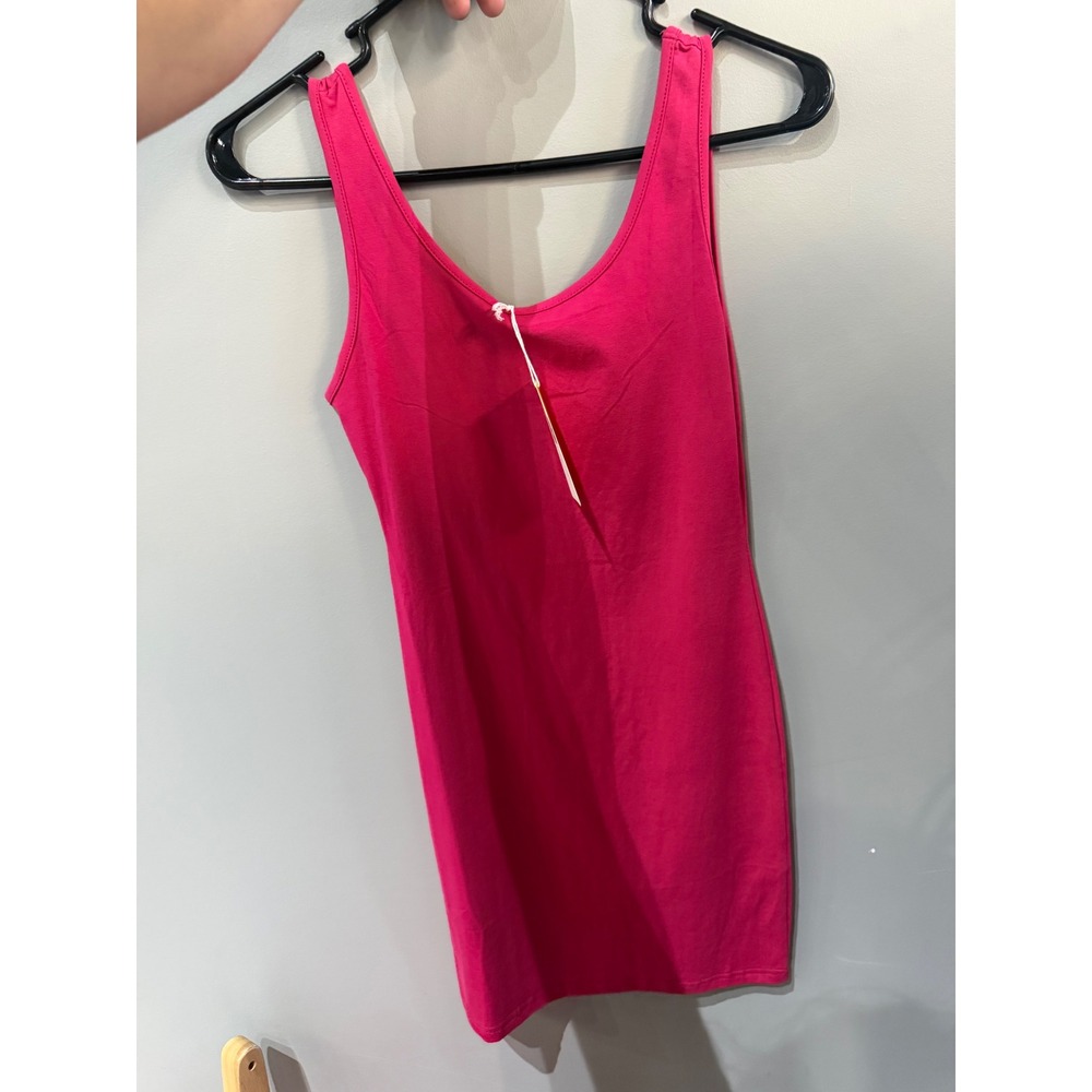 Daisy Pink Tank Mini Dress Sleeveless Scoop Neck Cotton Spandex Size Large